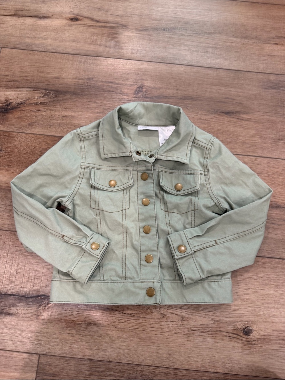Kids Light Sage Green Denim-style Jacket
